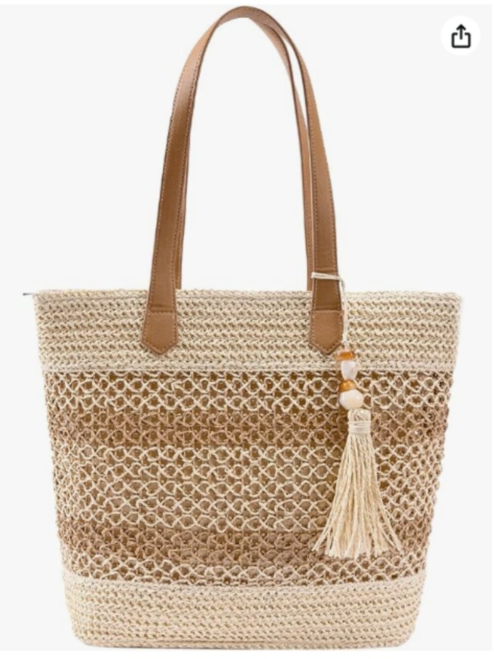 Beach Bag Straw Tote Women: Boho Summer Beach Vacation Purse with Zipper | Handw
